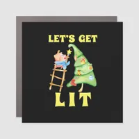 Let's Get Lit Funny Christmas Drinking Classic Car Magnet