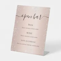 Rose gold blush silver glitter script bar menu pedestal sign