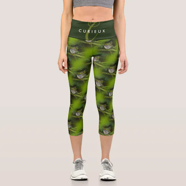 Cute Kinglet Songbird Causes a Stir in the Fir Capri Leggings