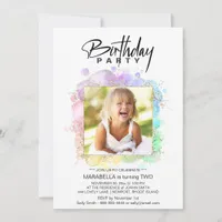 *~* Rainbow Glitter 2 TWO AR21  Photo  Birthday Invitation