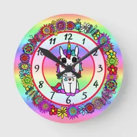 Unicorn  Whimsical Folk Art Girl's Round Clock