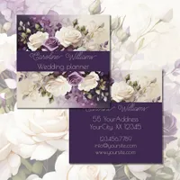 Romantic White Purple Roses wedding planner Square Business Card