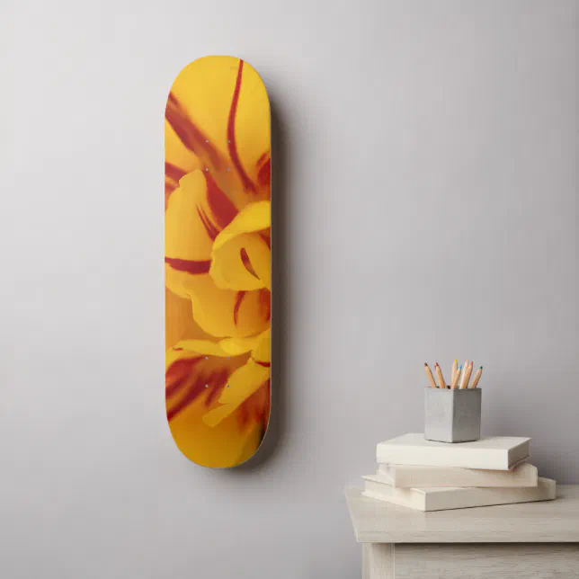 Elegant Floral Red Gold Monsella Tulips Skateboard