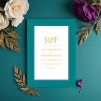 Trendy Typography Teal, Purple and Gold Wedding Invitation