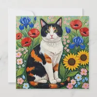 Calico Cat and Folk Art Sunflowers