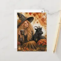 Autumn Witch and Goat Postcard