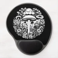 Black and White Flowers and Mushrooms Vintage Gel Mouse Pad