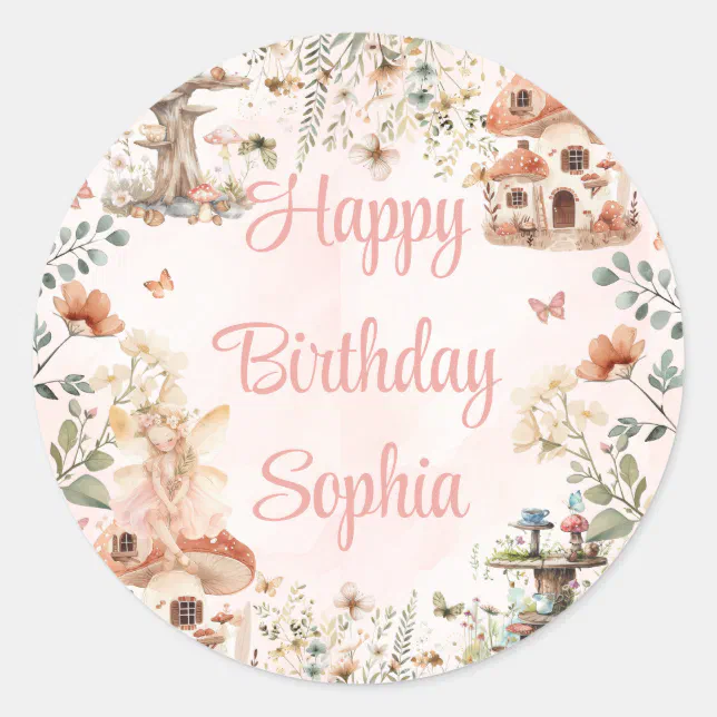 Enchanted Forest Mushroom Girl's First Birthday Classic Round Sticker