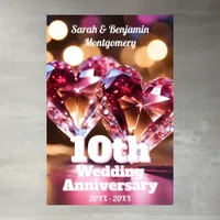 Elegant Pink Heart Gem 10th Wedding Anniversary Poster