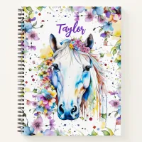 Pretty White Horse Floral Personalized Sketchbook Notebook