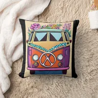 Purple Retro Hippie Van Vintage Colors Art Throw Pillow