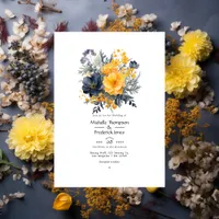 Marigold Yellow, Navy Blue and Slate Gray Wedding Invitation