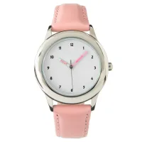 Kids Stainless Steel Pink Leather Strap Watch