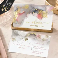 Blush Gold Alcohol Ink Raised Spot UV Business Card