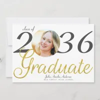 Simple Gold Script Fashion One Photo Graduation Announcement