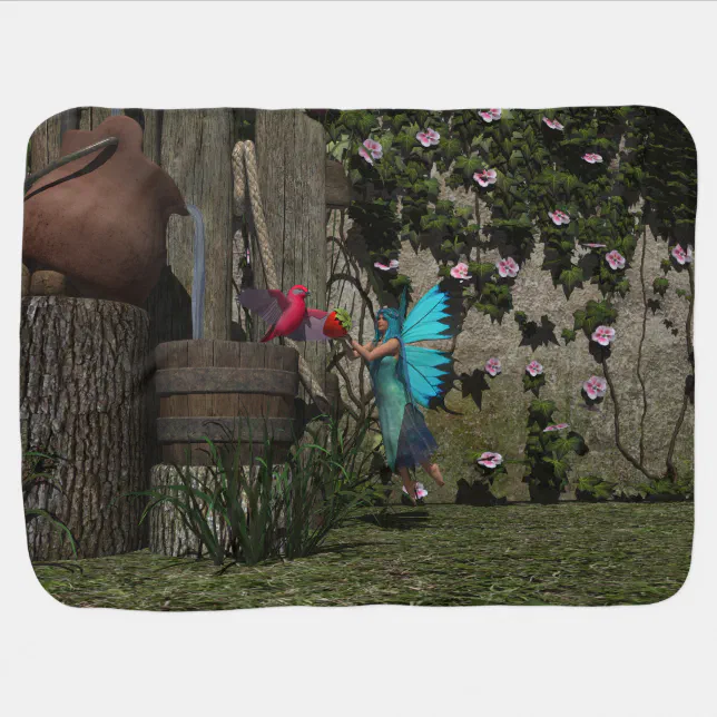 Cute Fairy Feeding a Bird Baby Blanket