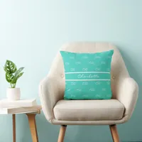 Teal green white monogram initials pattern name throw pillow