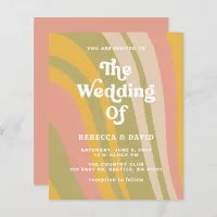 Budget Retro Groovy 70s Pink Green Wedding Invite