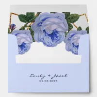 Elegant Gold Glitter Geometric Blue Floral Wed Envelope