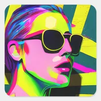 Cool Hipster in Sunglasses Modern Art Square Sticker