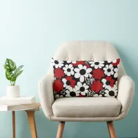 Pretty Floral Pattern in Red, Black and White Lumbar Pillow