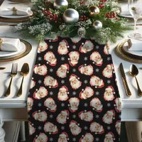 Black Vintage Retro Santa Claus Christmas Short Table Runner