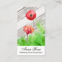 *~* Rustic Red Poppy Flowers Vintage Wood Business Card