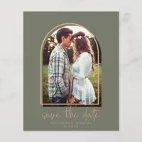 Budget Elegant Arch Green Gold Save the Date