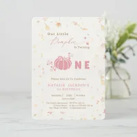  Elegant Sweet Pink Little Pumpkin 1st Birthday Invitation