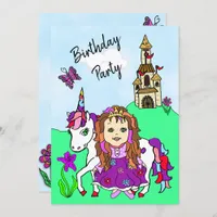 Princess and Unicorn Girl's Birthday Party Invitation