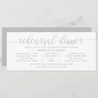 silver gray and white Calligraphy Rehearsal Dinner Invitation