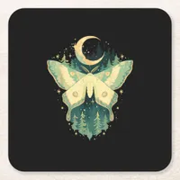 Moth Fairycore Goblincore Whimsigoth Cottagecore Square Paper Coaster