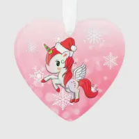 rED Holiday Unicorn and Snowflakes Christmas Ornament