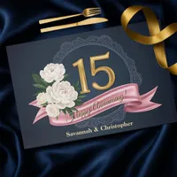 Navy Gold 15th Wedding Anniversary Paper Placemat