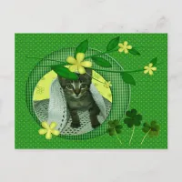 Kitten, Flowers, Shamrocks & Green Polka Dots Postcard