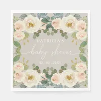 Elegant Taupe Peach Floral Baby Shower Napkins