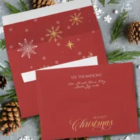 Modern Winter Snowflakes Red Holiday Envelope