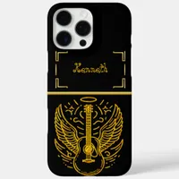 Gold Guitar Artistry With Angelic Wings Design iPhone 16 Pro Max Case