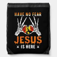 Jesus Is Heart Skeleton Hand Minimal Design Drawstring Bag