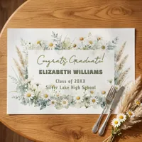 Boho Daisy Pampas Grass Graduation Paper Placemat