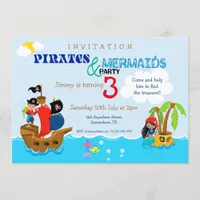 Pirates and Mermaid Colorful Kid's Birthday Party Invitation