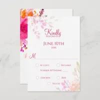Orange and Pink Floral Watercolor Flowers Wedding RSVP Card