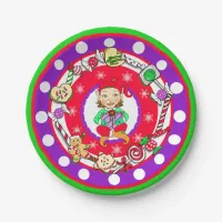 Christmas Elf Girl Whimsical Candy Polka Dot Paper Plates