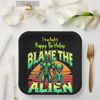 Enigmatic Aliens Beneath Mystical Sunset Paper Plates