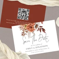 Rustic Terracotta Fall Florals QR Code Wedding Save The Date