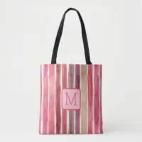 Watercolor Wide Vertical Pink Color Block Monogram Tote Bag