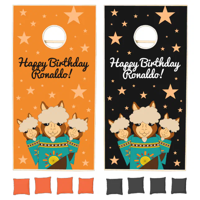 Cute Happy Birthday Boy Alpacas in Teal Serapes Cornhole Set