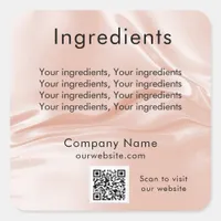 Rose gold silk product ingredient listing qr code  square sticker