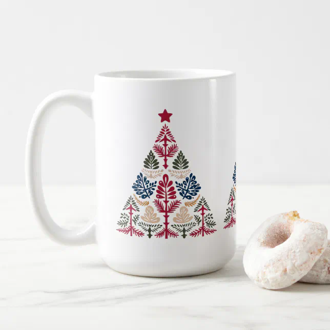 Scandinavian Folk Art Multicolor Christmas Tree Coffee Mug