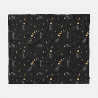 Black Cats and Moon Phases Fleece Blanket